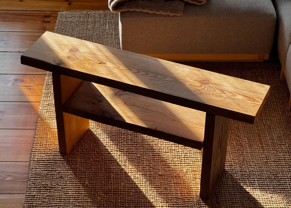 Wooden bench made from my dining table
