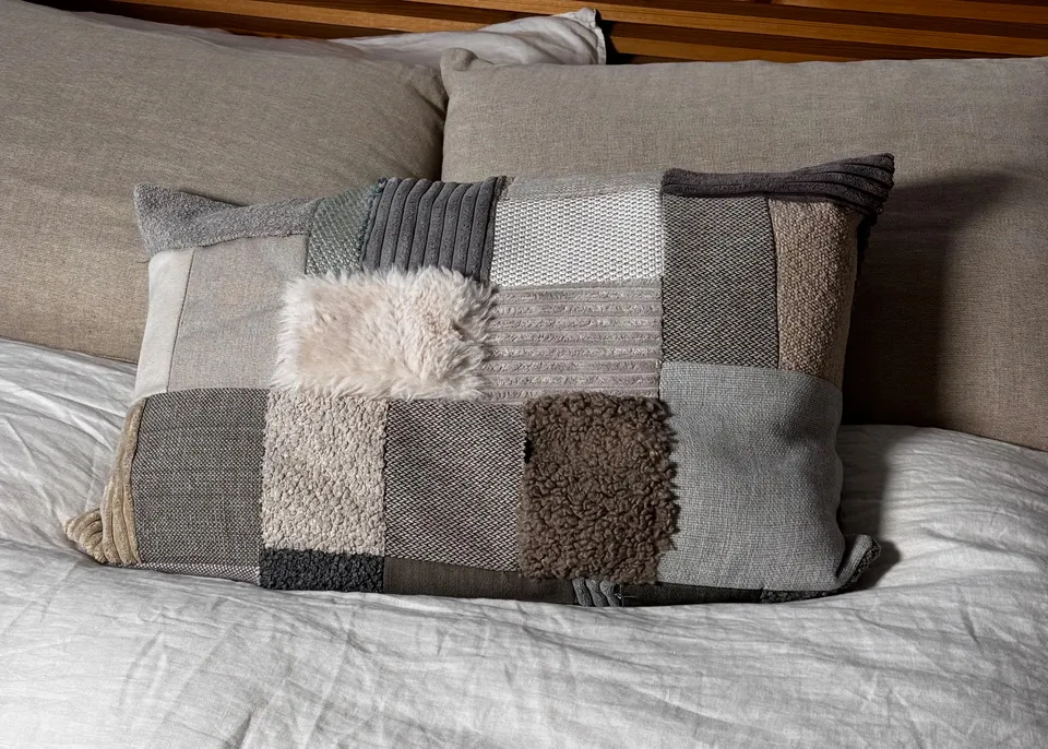 Pillow sewn from textile examples